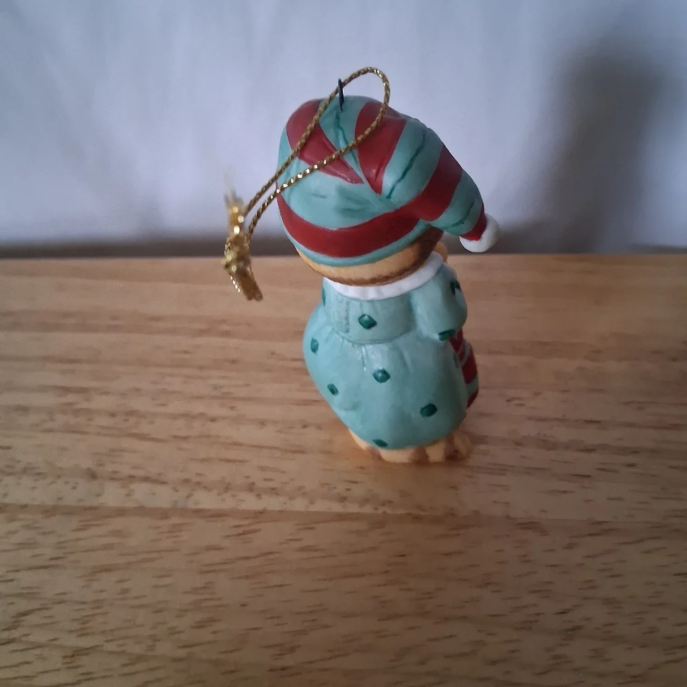 Festive Cat Ornament in Red and Green Holding Kitten In Their Pajamas